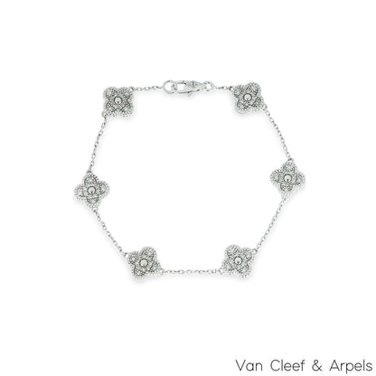 Van Cleef & Arpels White Gold Diamond Sweet Alhambra 5 Motif Bracelet VCARO85700