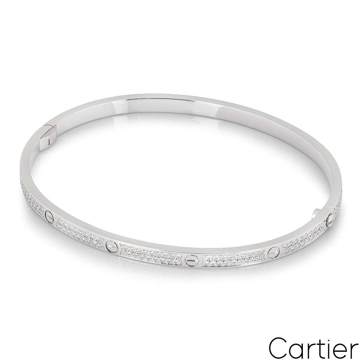 Cartier White Gold Pave Diamond Sm Love Bracelet Size 16 N6710816