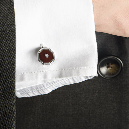 White Gold Red Onyx & Diamond Cufflinks