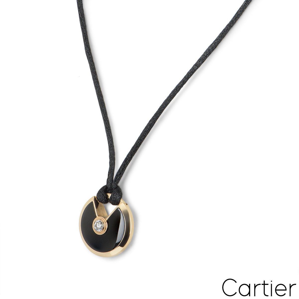 Cartier Rose Gold Diamond & Onyx Amulette De Cartier Necklace