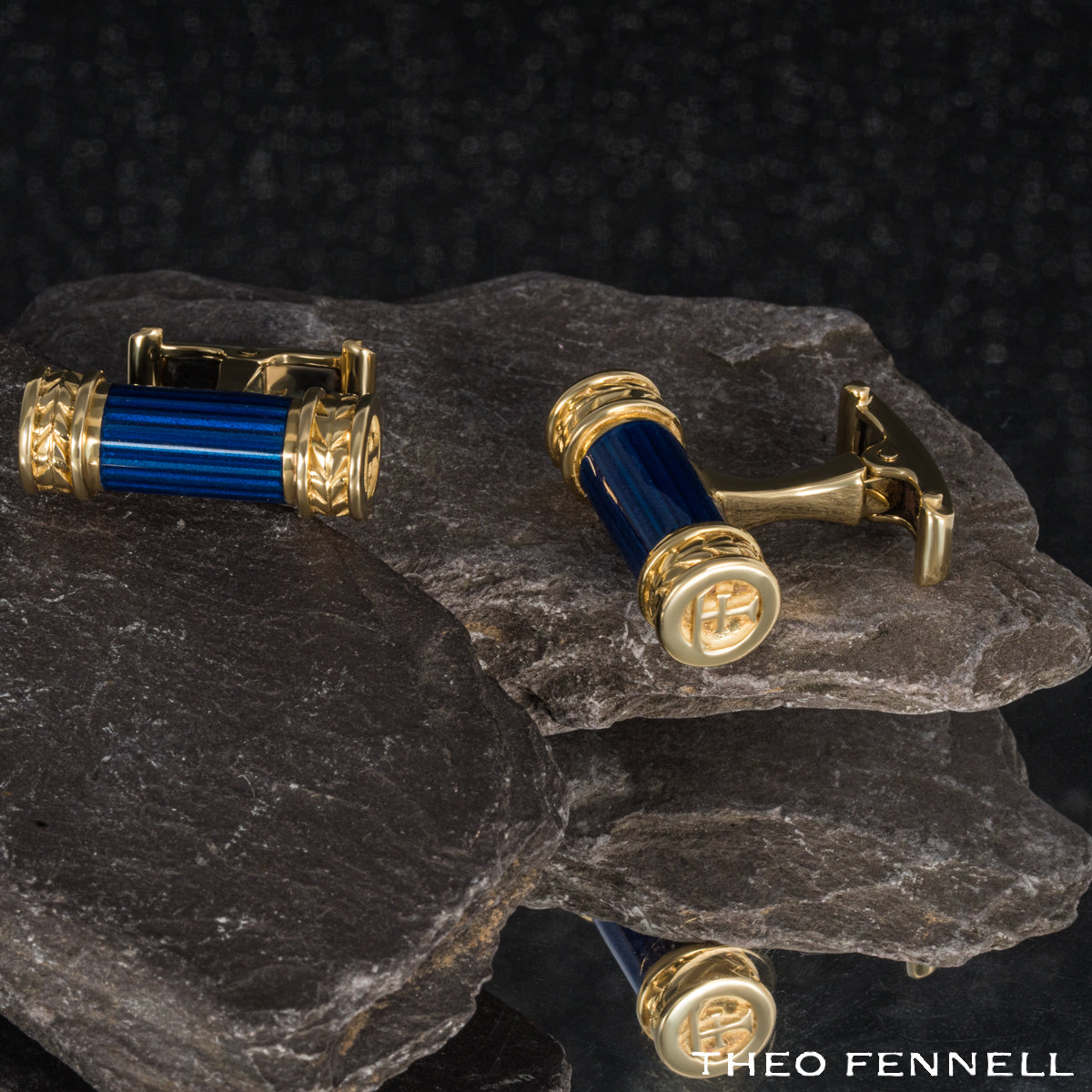 Theo Fennell Yellow Gold Blue Enamel Cufflinks