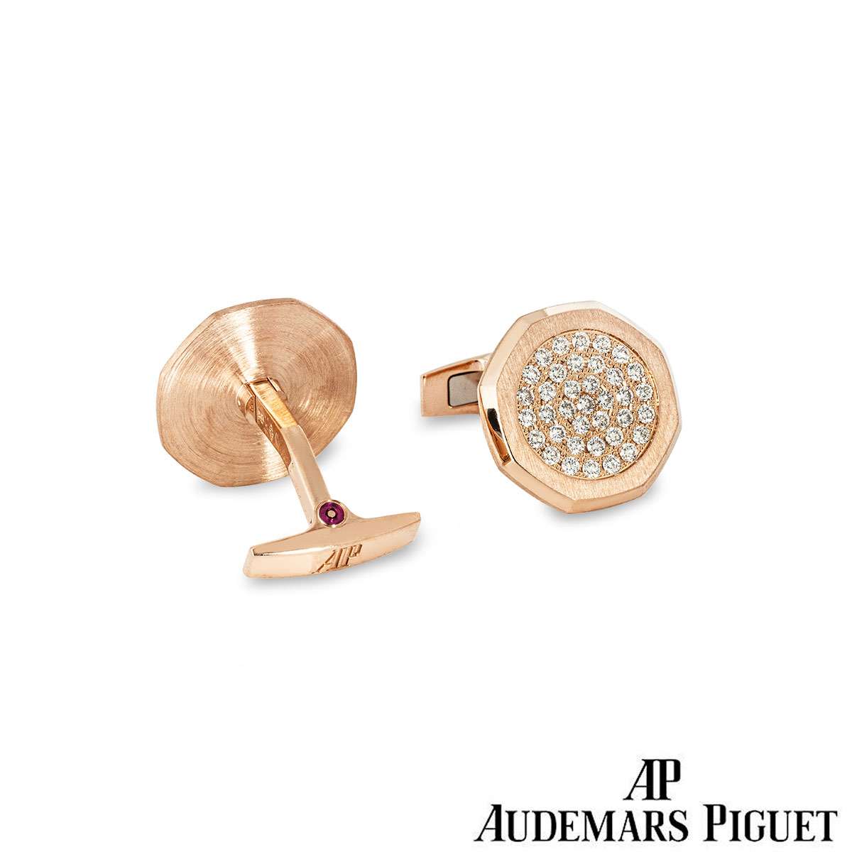 Audemars Piguet Rose Gold & Diamond Set Royal Oak Cufflinks