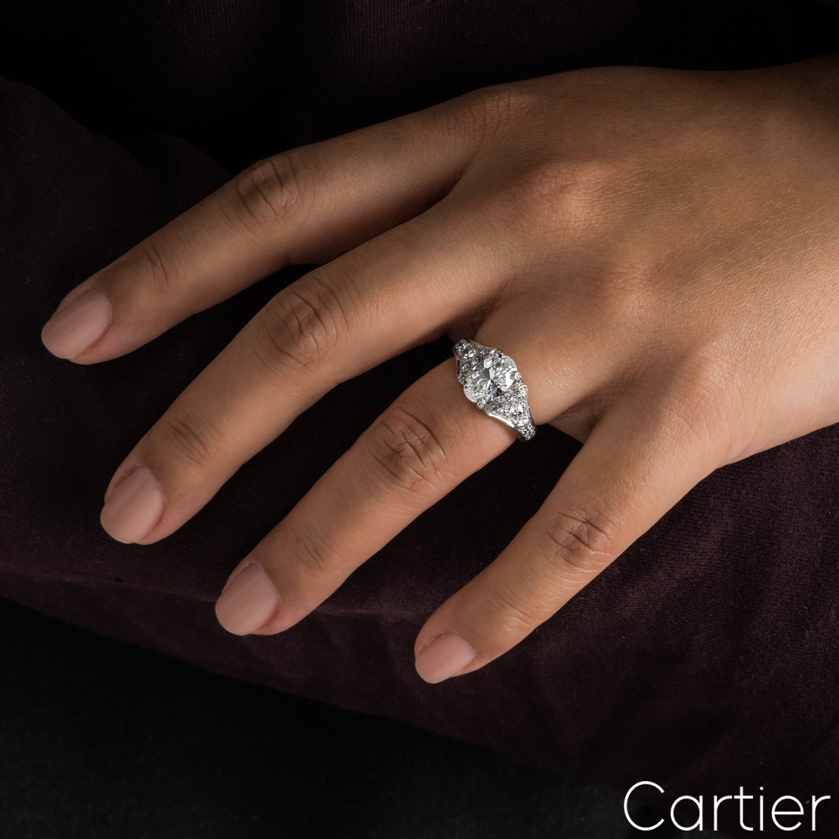 Cartier Platinum Oval Cut Diamond Camelia Ring 1.50CT F/VS2