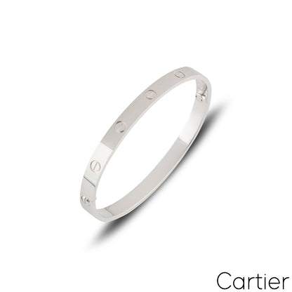 Cartier White Gold Plain Love Bracelet Size 16 B6035416