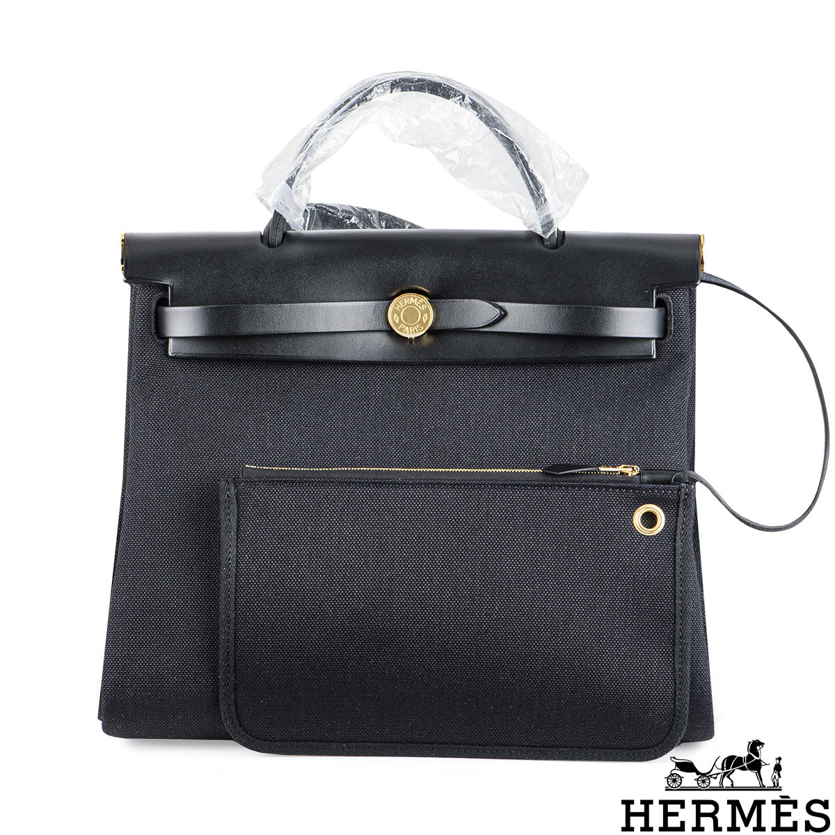 Hermès Herbag Zip Retourne 31 Noir Toile Miltaire/vache Hunter Ghw