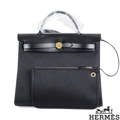 Hermès Herbag Zip Retourne 31 Noir Toile Miltaire/vache Hunter Ghw