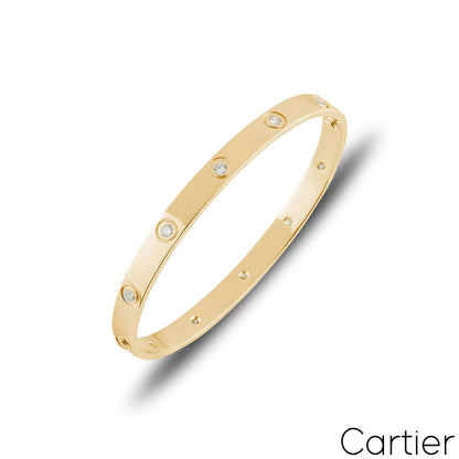 Cartier Yellow Gold Full Diamond Love Bracelet Size 17 B6040517