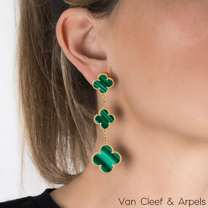 Van Cleef & Arpels Yellow Gold Malachite Magic Alhambra Earrings VCARO2AG00