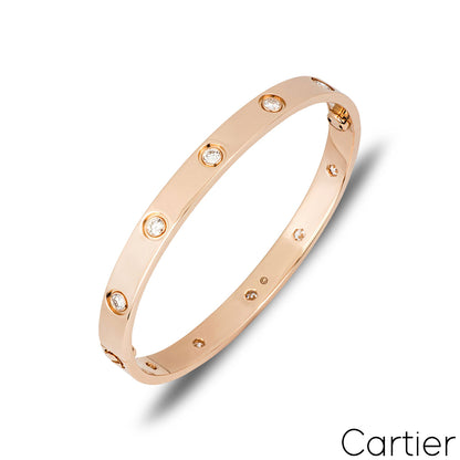 Cartier Rose Gold Full Diamond Love Bracelet Size 18 B6040618