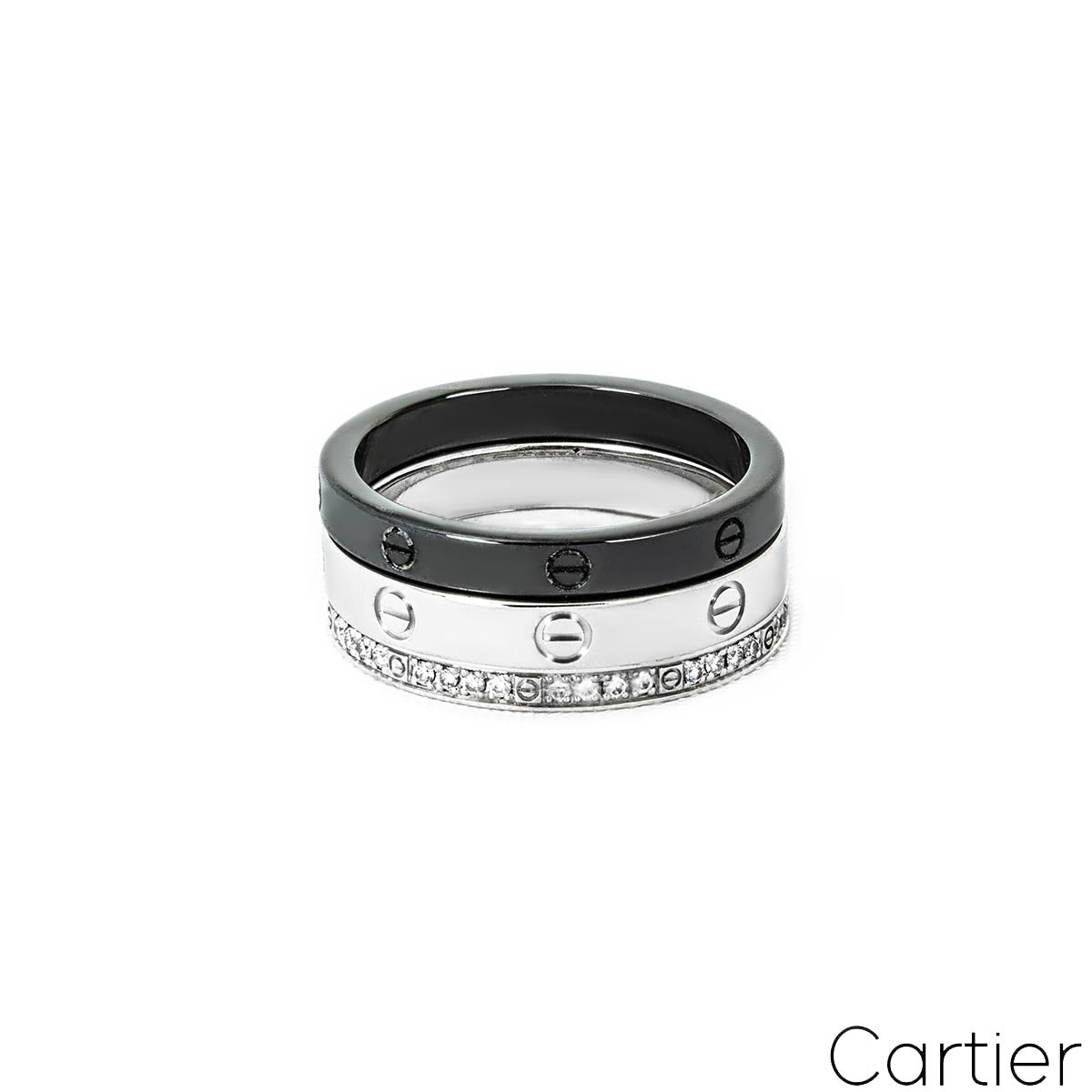 Cartier White Gold, Ceramic & Diamond Love Bands Size 51 B4097800