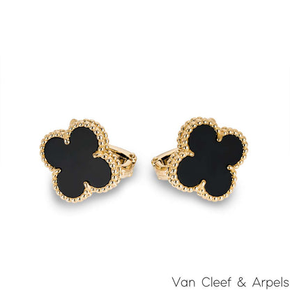 Van Cleef & Arpels Yellow Gold Onyx Vintage Alhambra Earrings VCARA44200