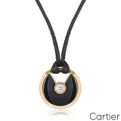 Cartier Rose Gold Diamond & Onyx Amulette De Cartier Necklace