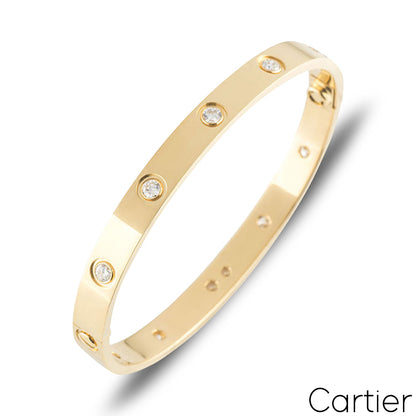 Cartier Yellow Gold Full Diamond Love Bracelet Size 20 B6040520