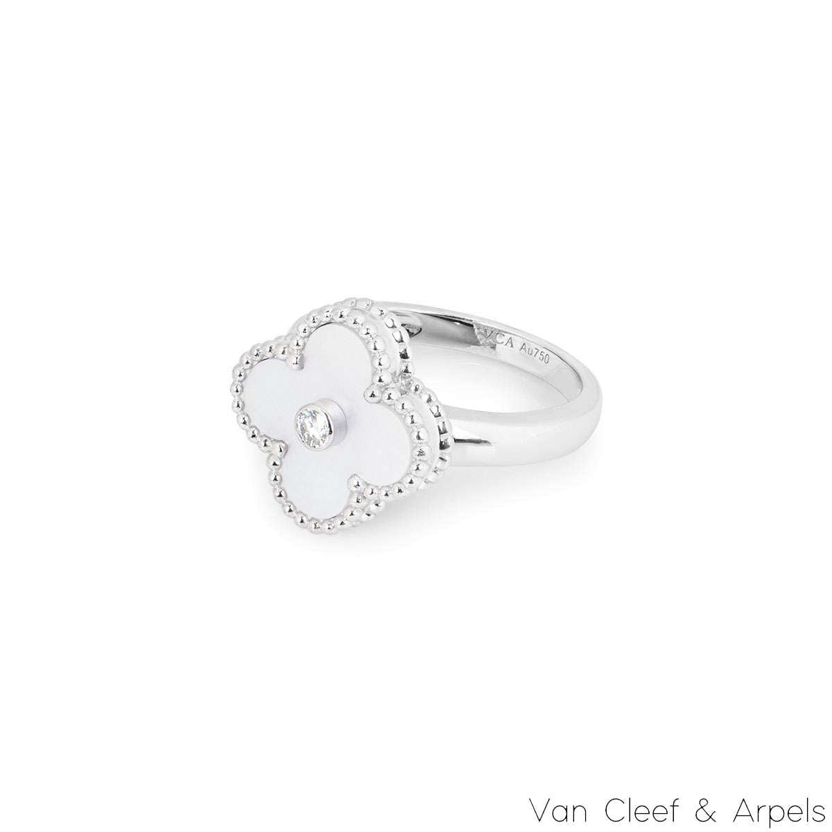 Van Cleef & Arpels White Gold Vintage Alhambra Ring Size 48 VCARF48900