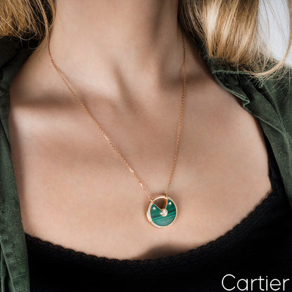 Cartier Rose Gold Malachite & Diamond Amulette De Cartier Necklace