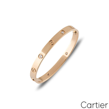 Cartier Rose Gold Half Diamond Love Bracelet Size 16 B6036016