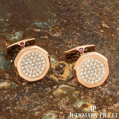 Audemars Piguet Rose Gold & Diamond Set Royal Oak Cufflinks