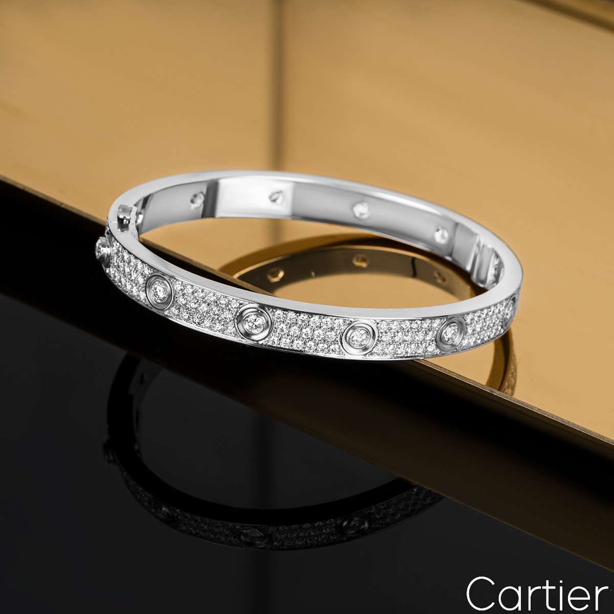 Cartier White Gold Pave Diamond Love Bracelet Size 18 N6033603