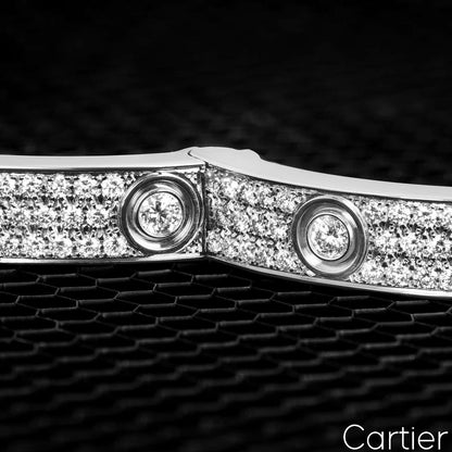 Cartier White Gold Pave Diamond Love Bracelet Size 18 N6033603