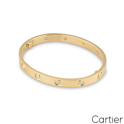 Cartier Yellow Gold Full Diamond Love Bracelet Size 16 B6040516