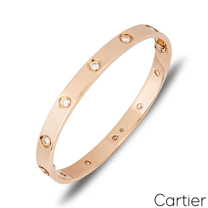 Cartier Rose Gold Full Diamond Love Bracelet Size 20 B6040620