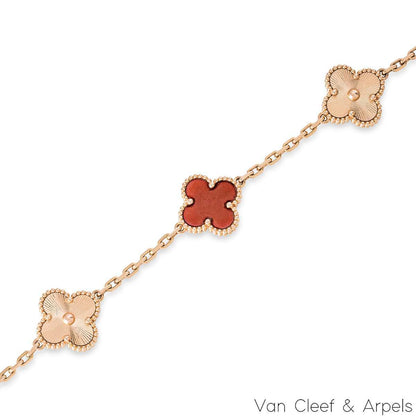 Van Cleef & Arpels Rose Gold Carnelian Guilloche Vintage Alhambra Bracelet VCARP7RP00