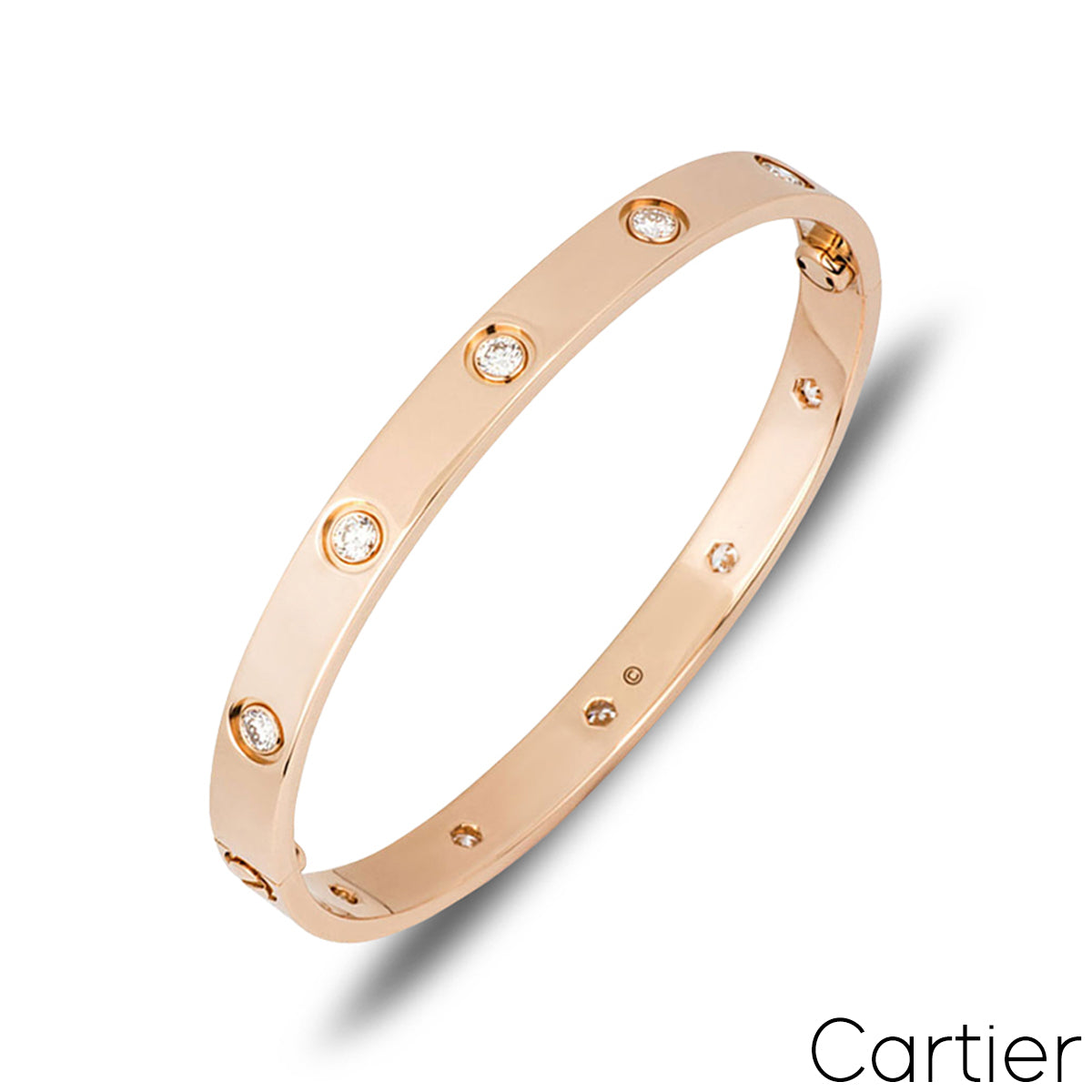 Cartier Rose Gold Full Diamond Love Bracelet Size 19 B6040619