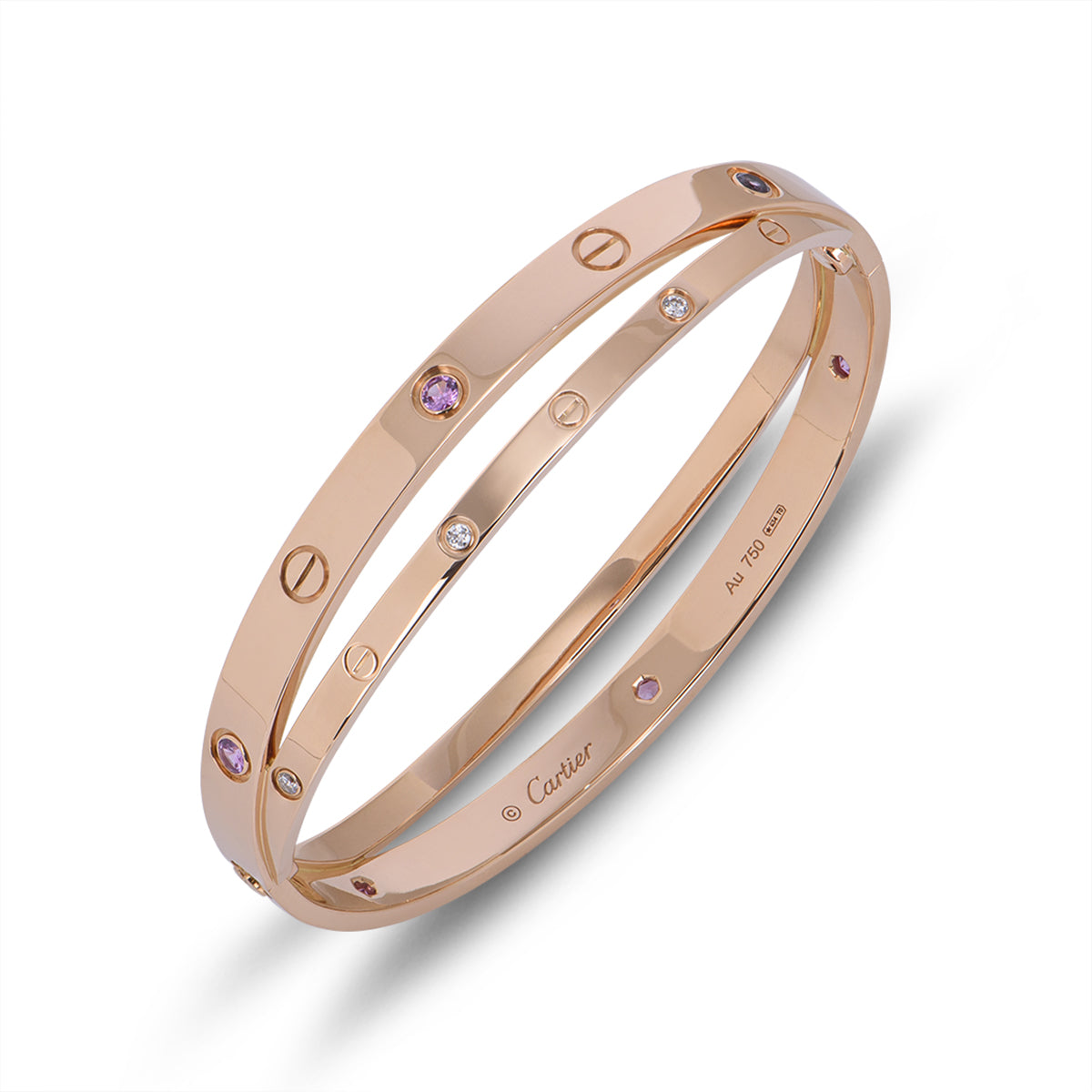 Cartier Rose Gold Half Diamond & Pink Sapphire Love Bracelet Size 19 N6705919