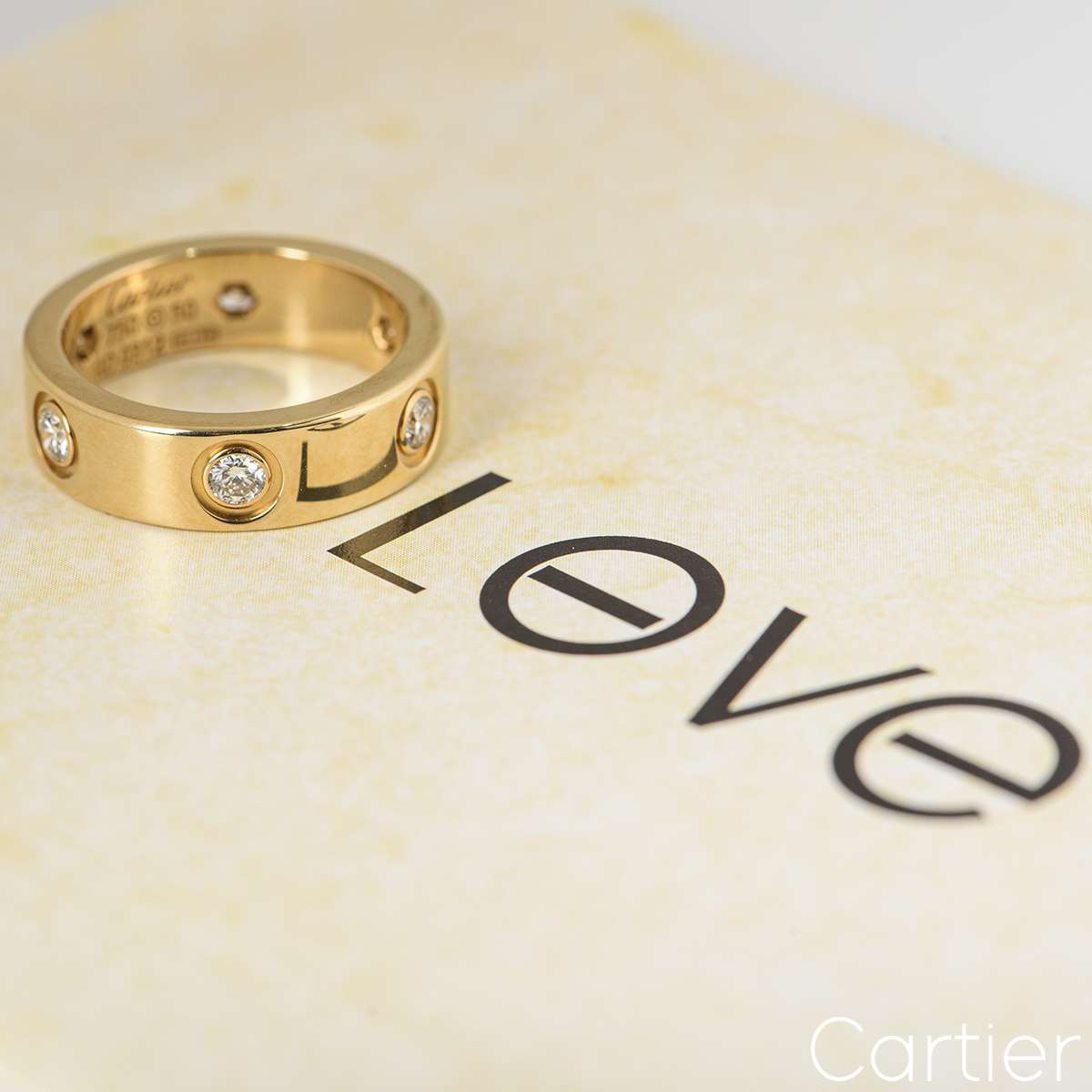 Cartier Yellow Gold Full Diamond Love Ring Size 51 B4025900