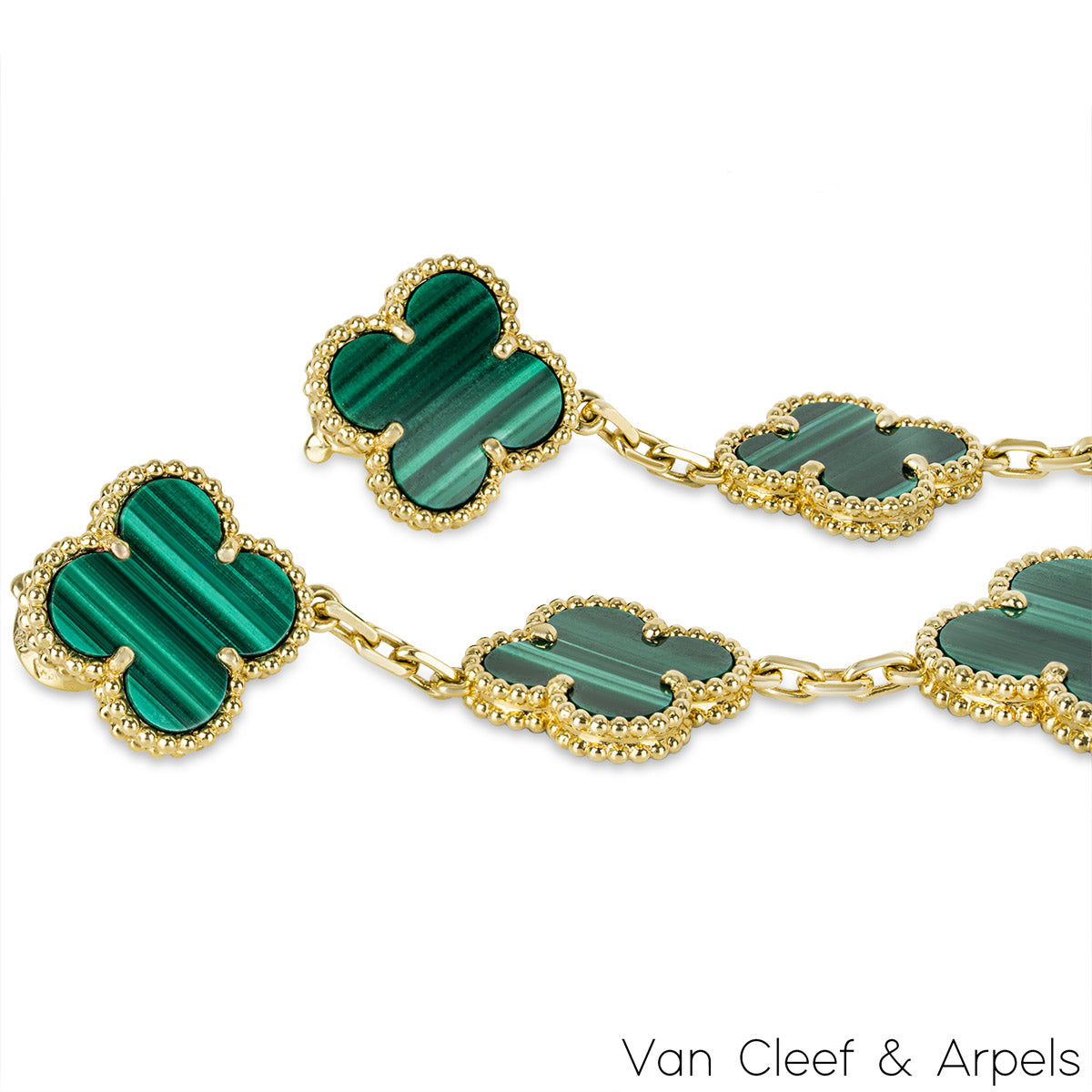 Van Cleef & Arpels Yellow Gold Malachite Magic Alhambra Earrings VCARO2AG00