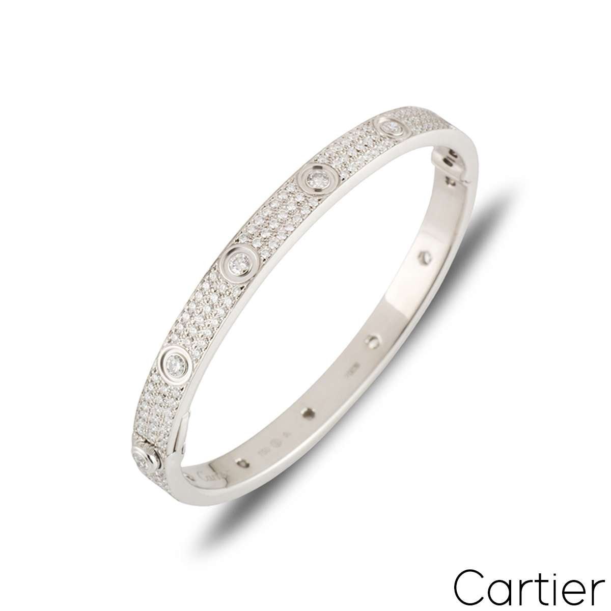 Cartier White Gold Pave Diamond Love Bracelet Size 18 N6033603