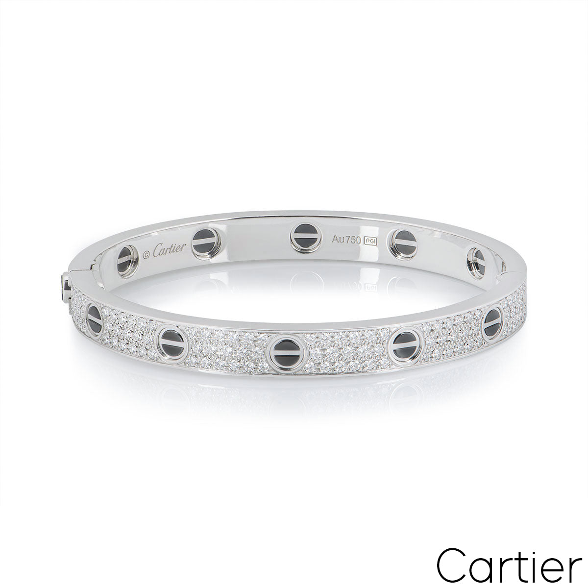 Cartier White Gold Pave Diamond & Ceramic Love Bracelet Size 21 N6032421