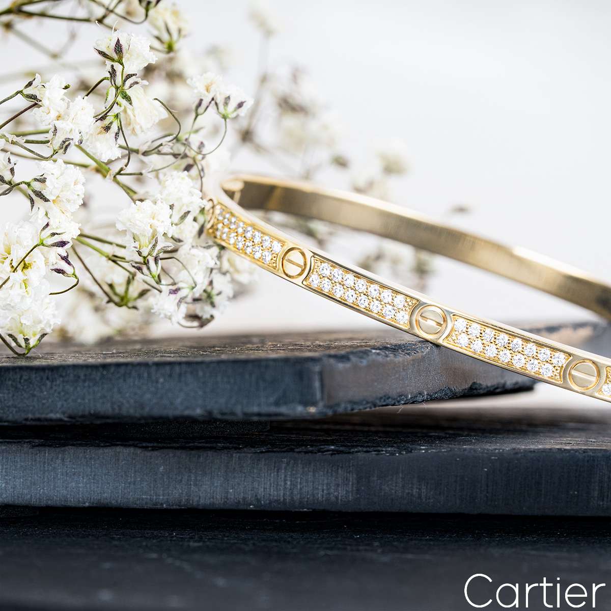 Cartier Yellow Gold Pave Diamond Sm Love Bracelet Size 17 N6710617