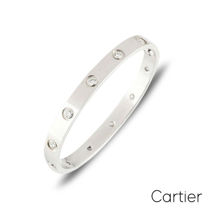 Cartier White Gold Full Diamond Love Bracelet Size 18 B6040718