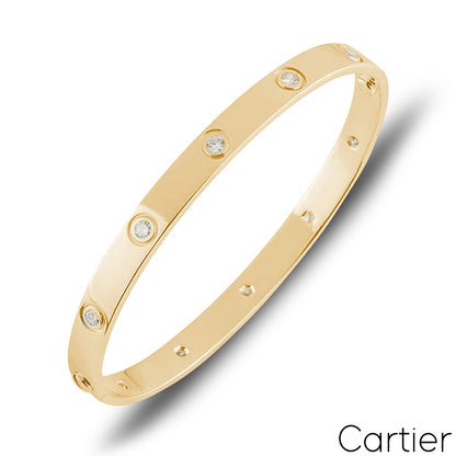 Cartier Yellow Gold Full Diamond Love Bracelet Size 21 B6040521