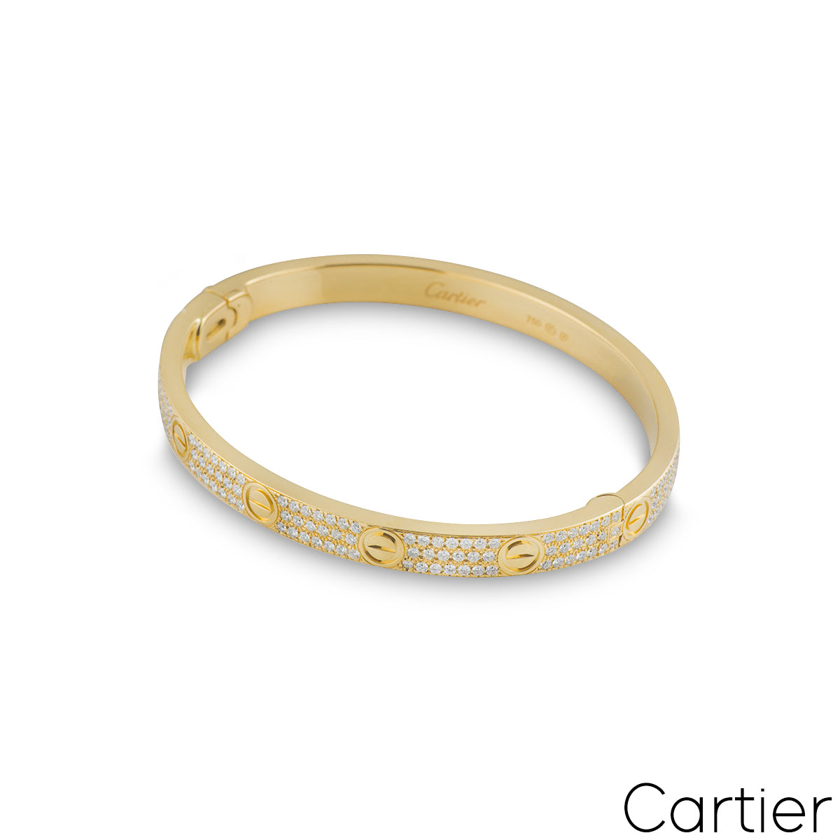 Cartier Yellow Gold Pave Diamond Love Bracelet Size 18 N6035018