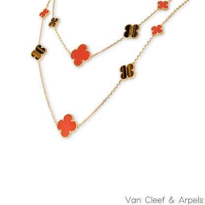 Van Cleef & Arpels Yellow Gold Carnelian & Tiger Eye Magic Alhambra 16 Motif Necklace VCARN5JO00