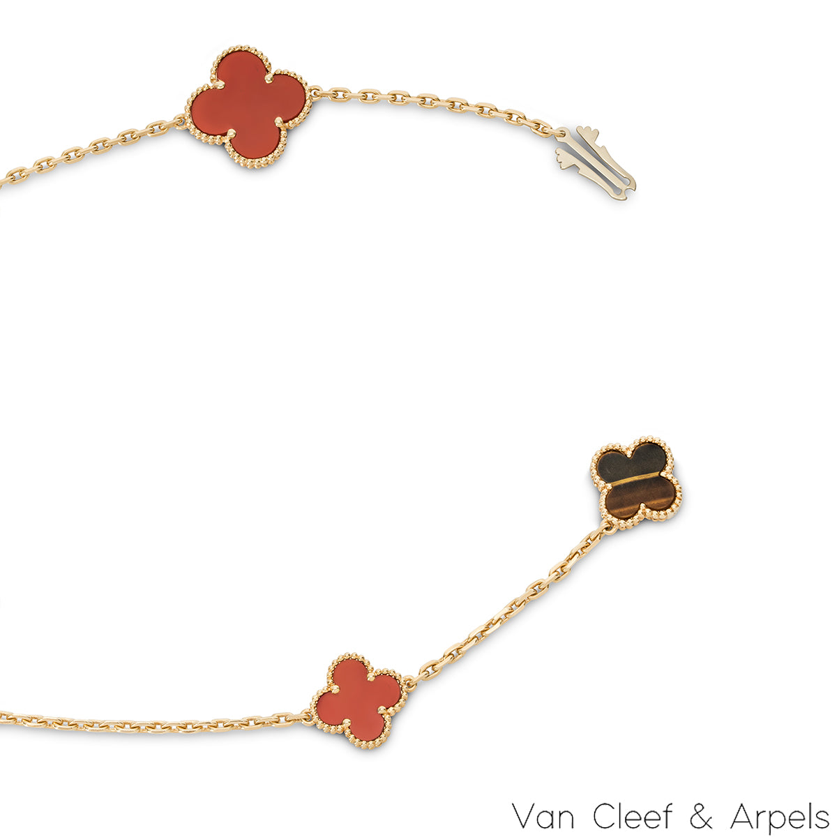 Van Cleef & Arpels Yellow Gold Carnelian & Tiger Eye Magic Alhambra 16 Motif Necklace VCARN5JO00