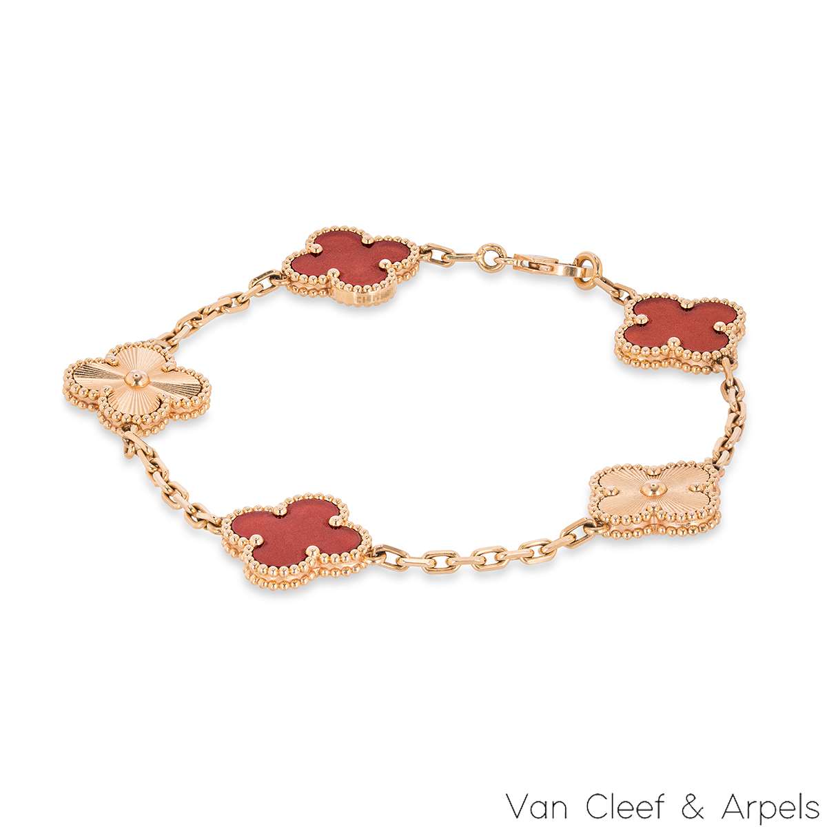 Van Cleef & Arpels Rose Gold Carnelian Guilloche Vintage Alhambra Bracelet VCARP7RP00