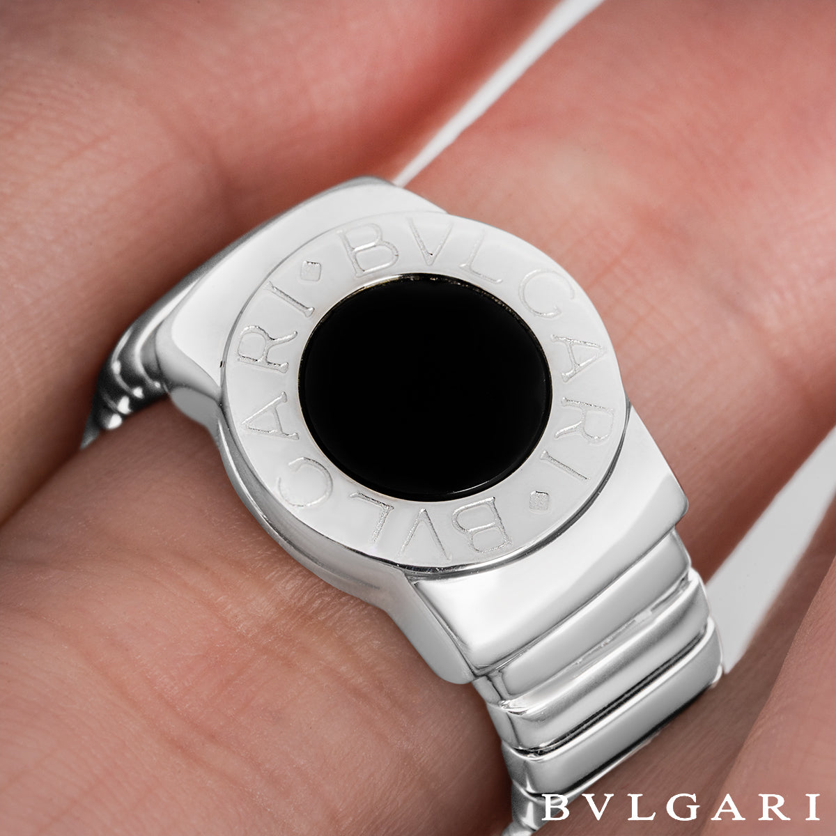 Bvlgari Bvlgari White Gold Onyx Tubogas Ring