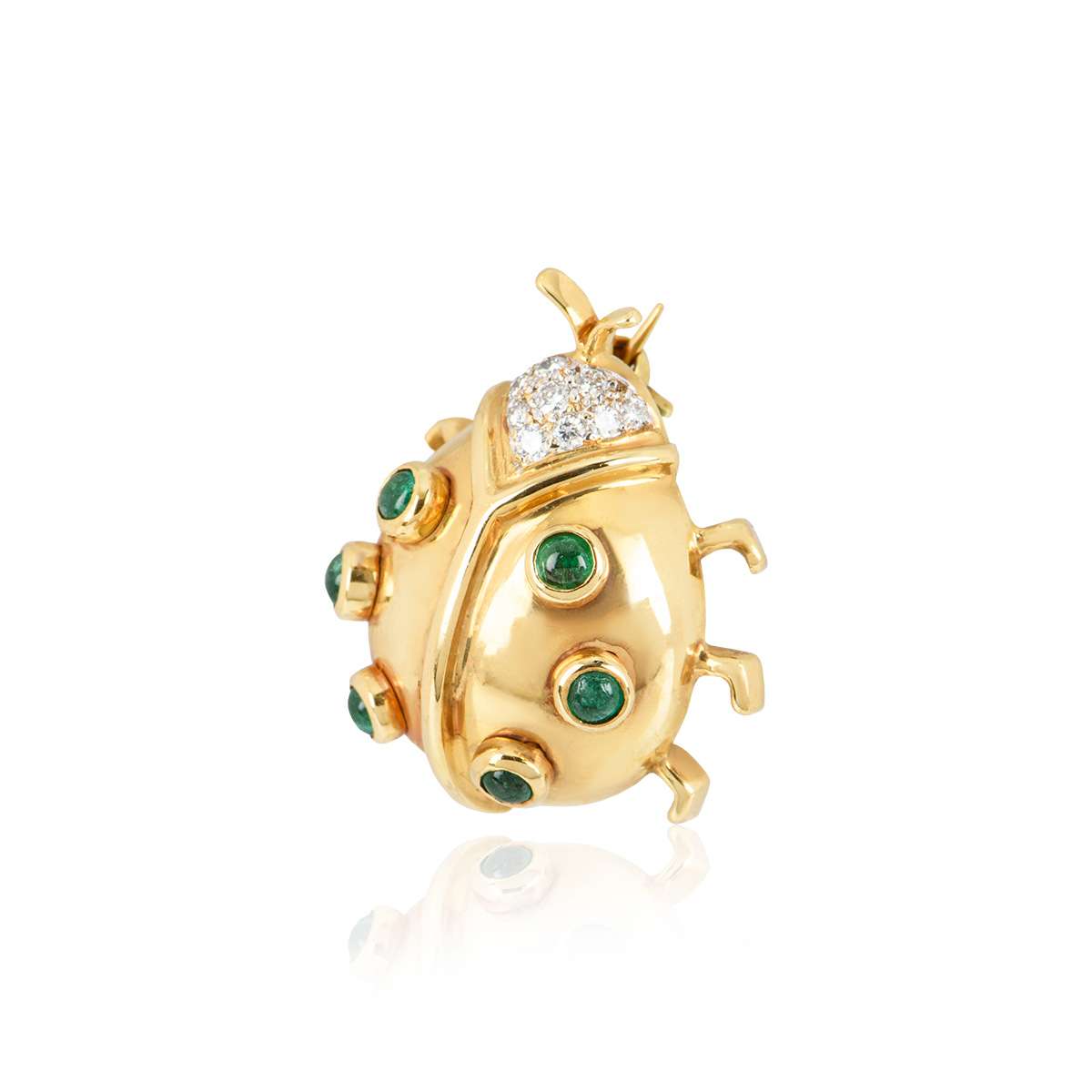 Yellow Gold Diamond & Emerald Ladybird Brooch