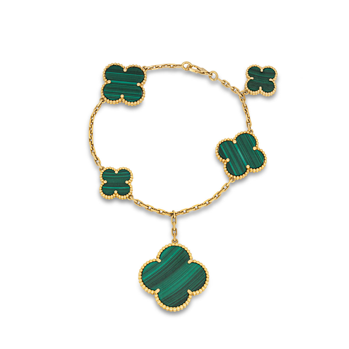 Van Cleef & Arpels Yellow Gold Malachite Magic Alhambra 5 Motif Bracelet VCAO3AU00