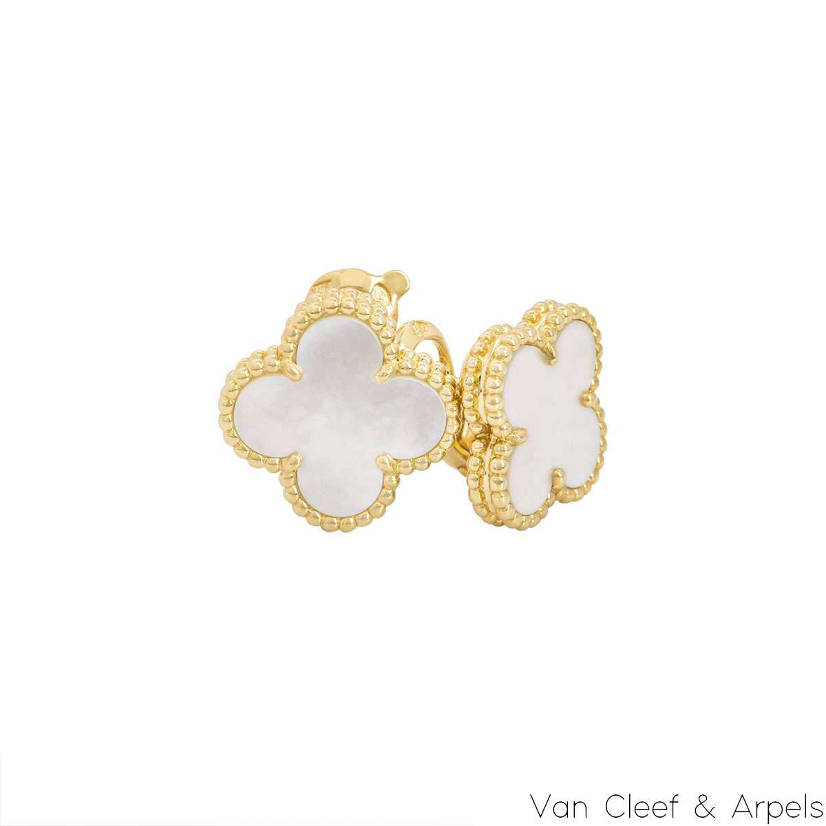 Van Cleef & Arpels Yellow Gold Mother Of Pearl Vintage Alhambra Earrings VCARA44100