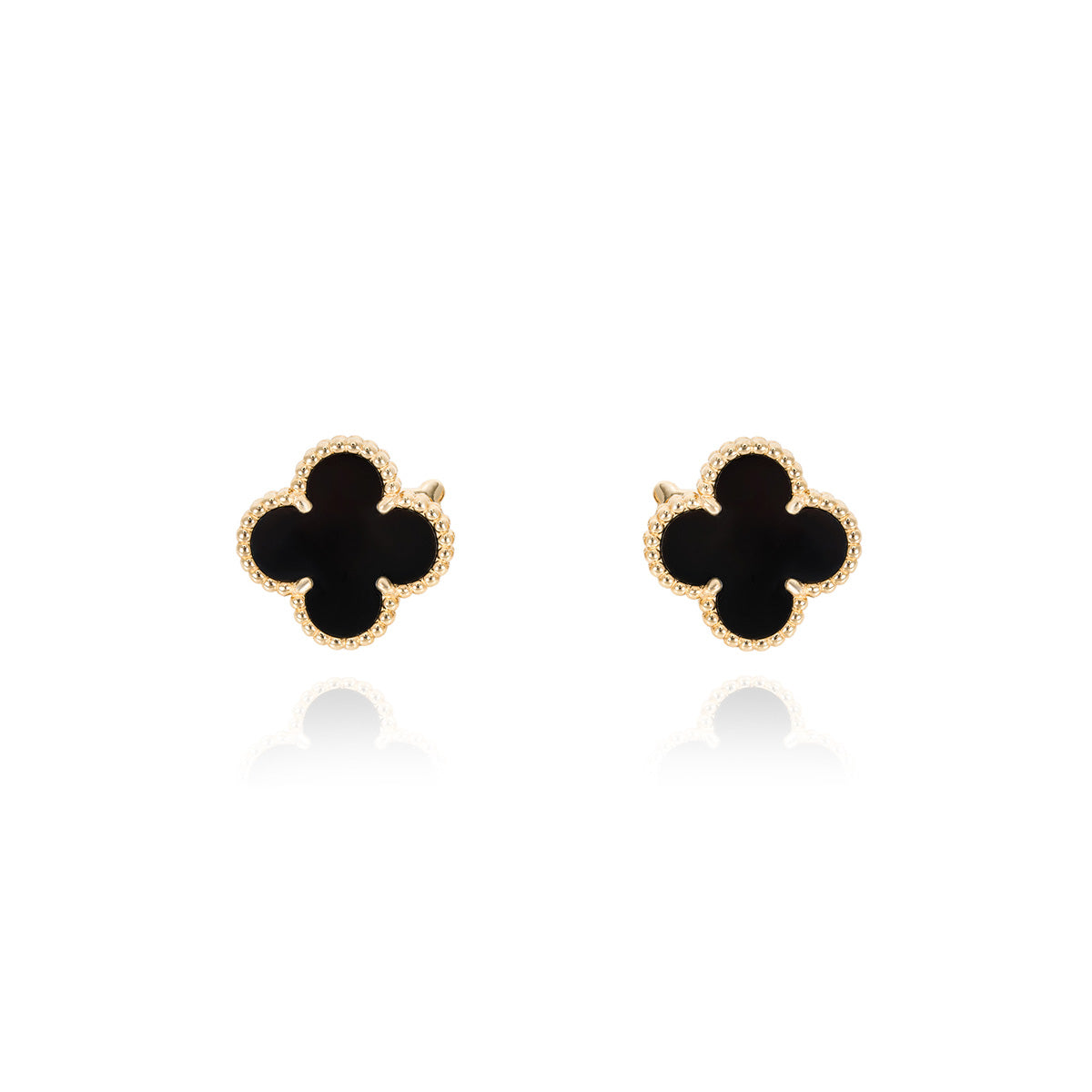 Van Cleef & Arpels Yellow Gold Onyx Vintage Alhambra Earrings VCARA44200