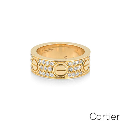 Cartier Yellow Gold Pave Diamond Love Ring Size 48