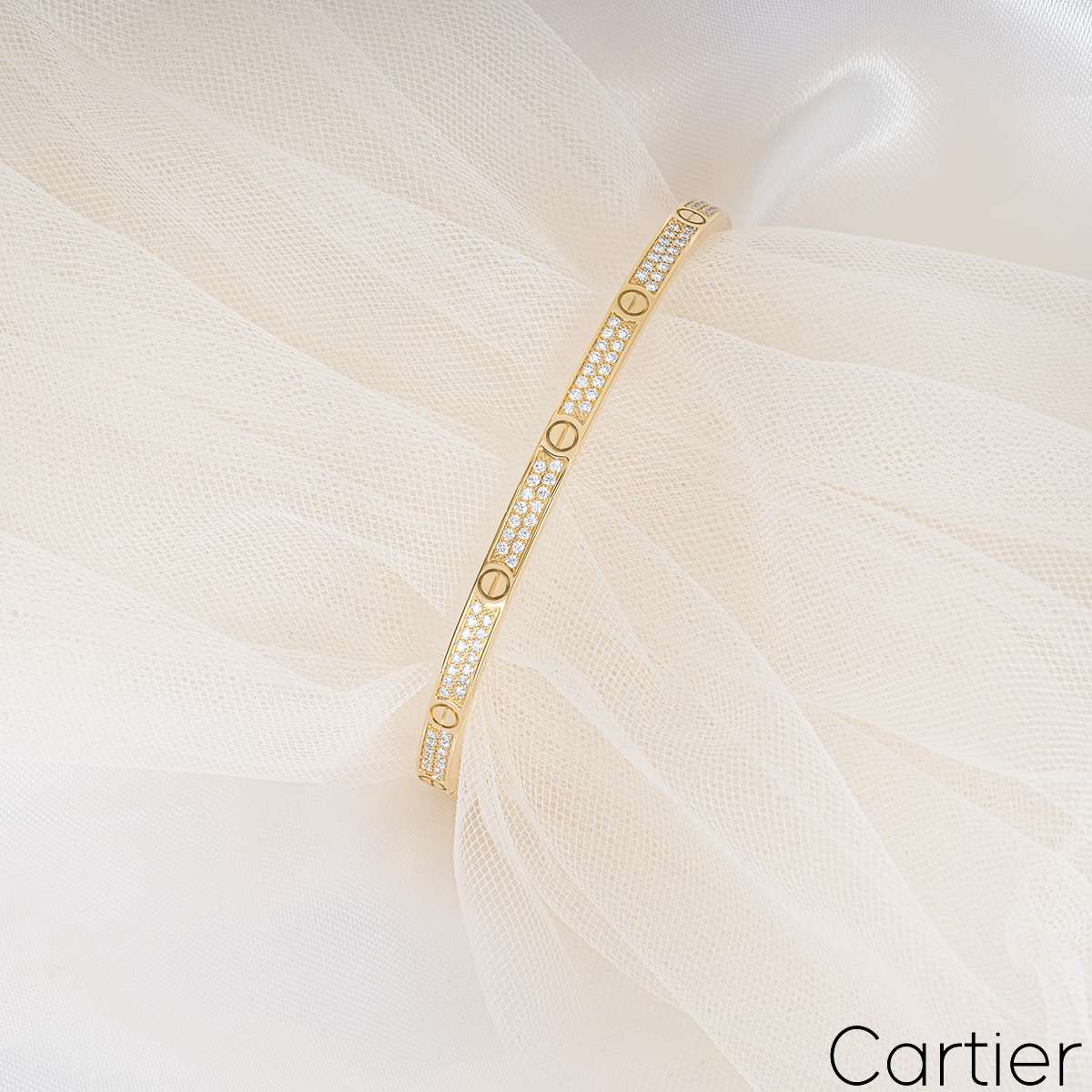 Cartier Yellow Gold Pave Diamond Sm Love Bracelet Size 17 N6710617