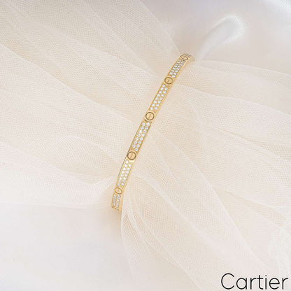 Cartier Yellow Gold Pave Diamond Sm Love Bracelet Size 17 N6710617