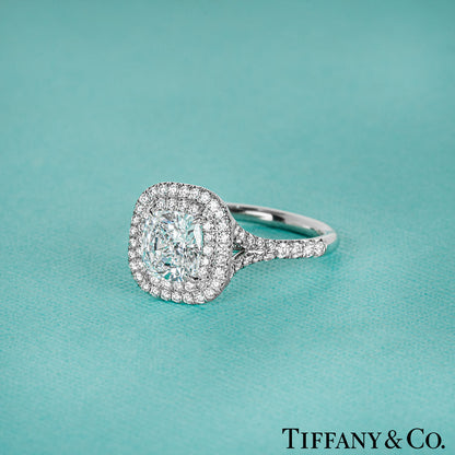 Tiffany & Co. Platinum Cushion Cut Diamond Soleste Ring 1.55CT G/VS1