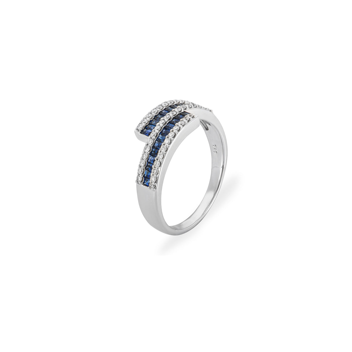 White Gold Sapphire & Diamond Bypass Ring