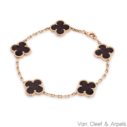 Van Cleef & Arpels Limited Edition Letterwood Vintage Alhambra 5 Motif Bracelet